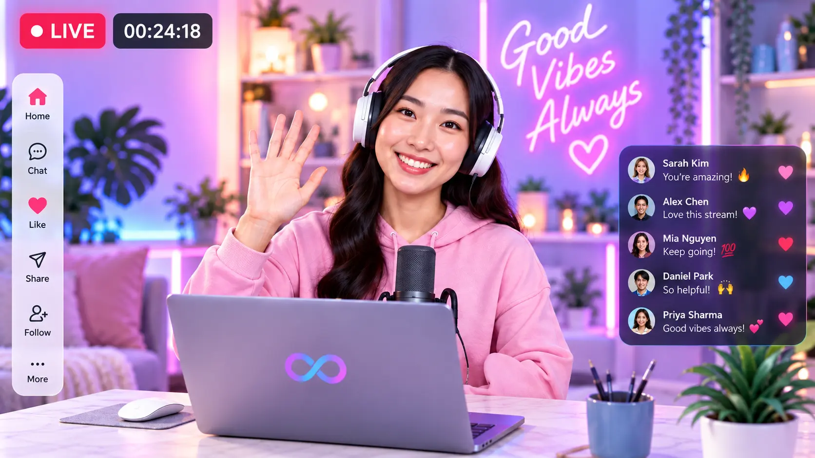 Live creator presenting a 24Stream broadcast